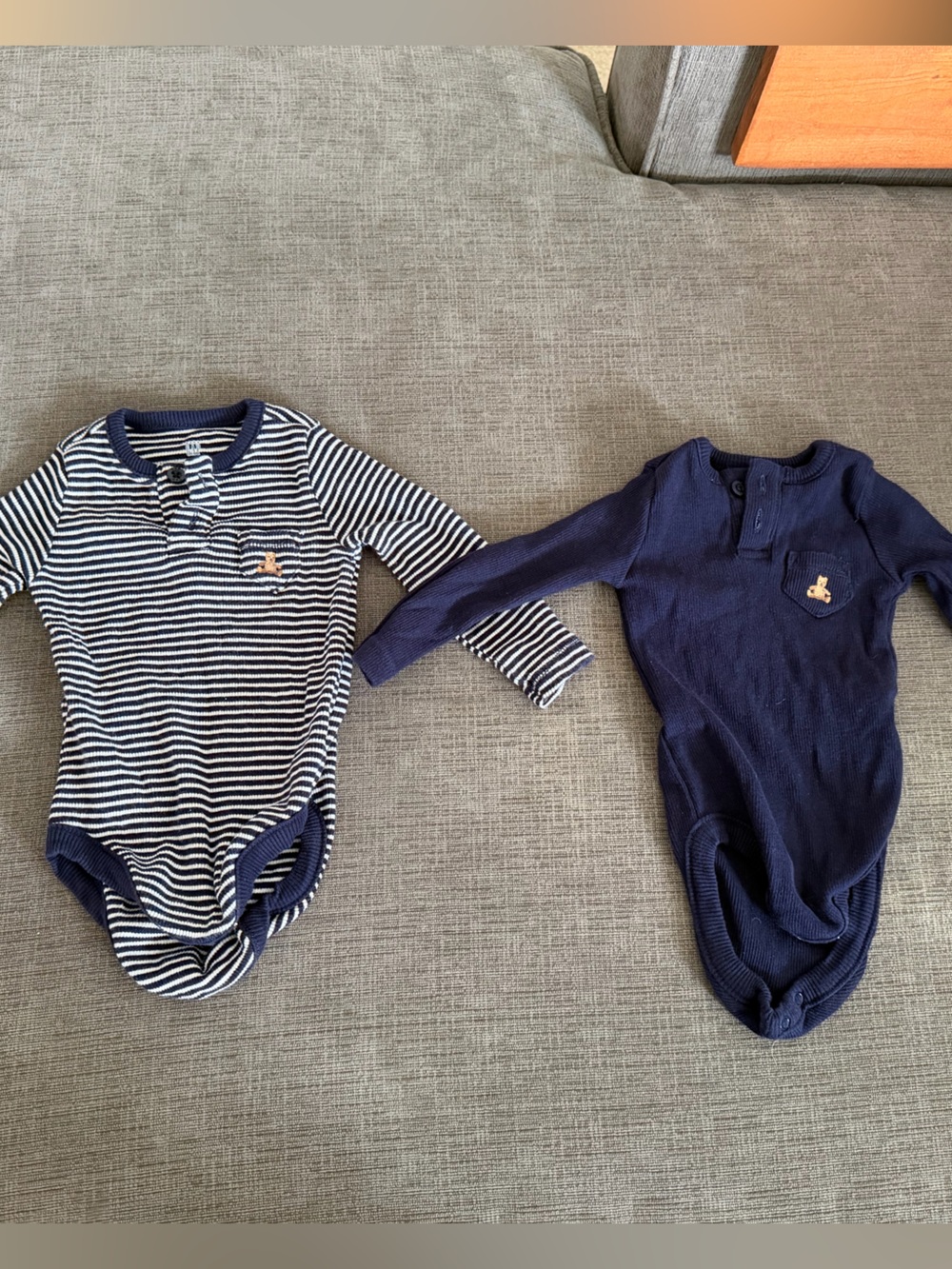 6-9 Baby Boys Ribbed Striped and Solid Navy Baby Bodysuits - 2 Pack